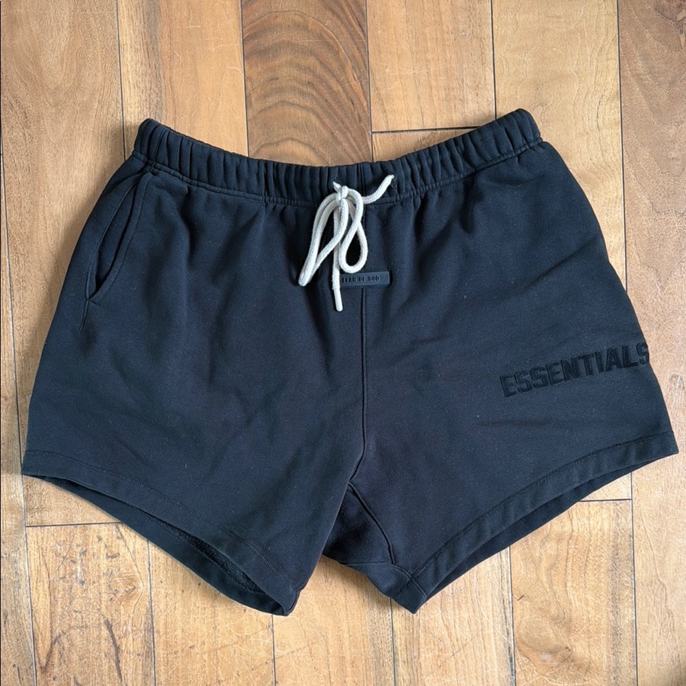 Essentials Black Fleece Drawstring Shorts